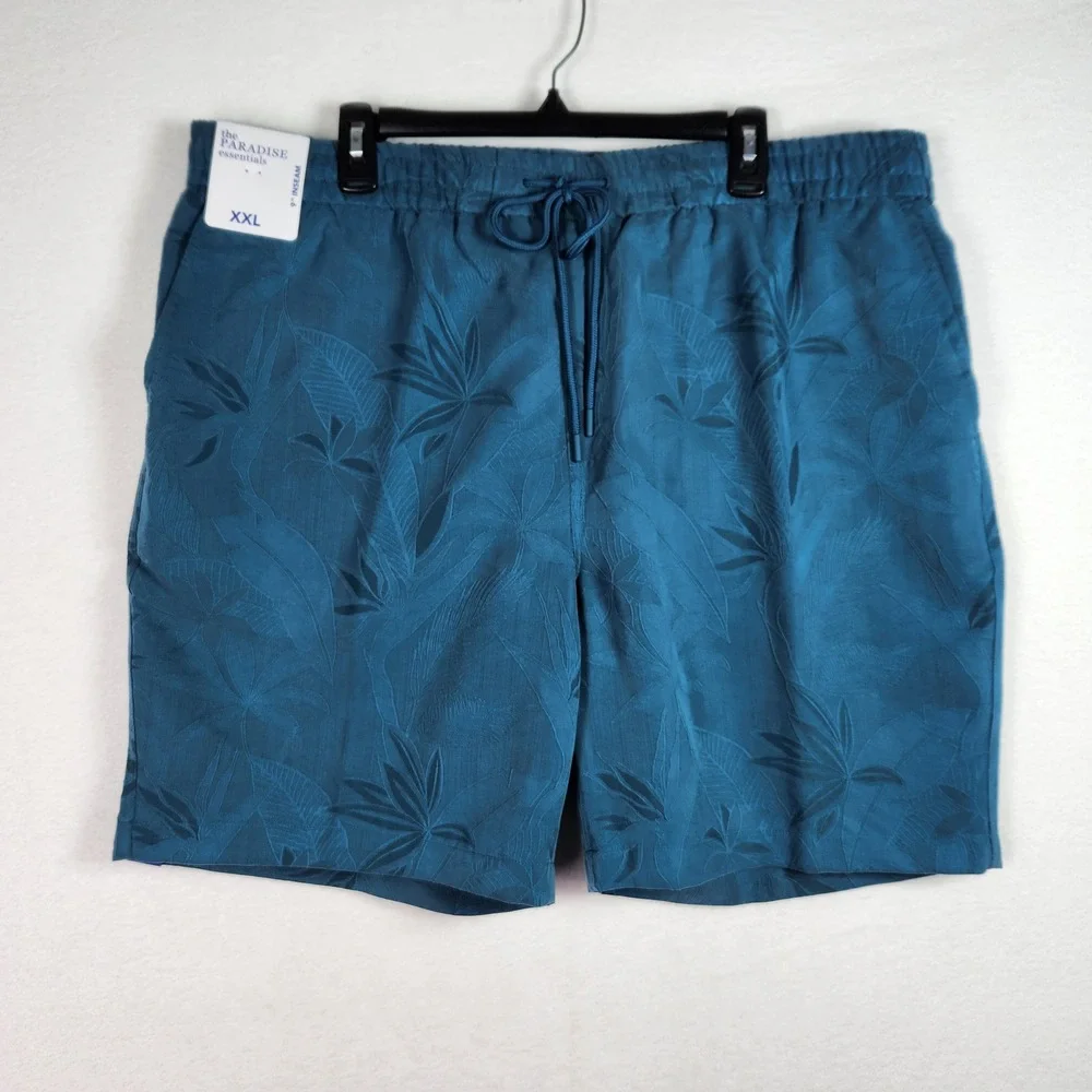 Caribbean Paradise Essentials Shorts Mens XXL Blue Floral Tropical Casual Beach